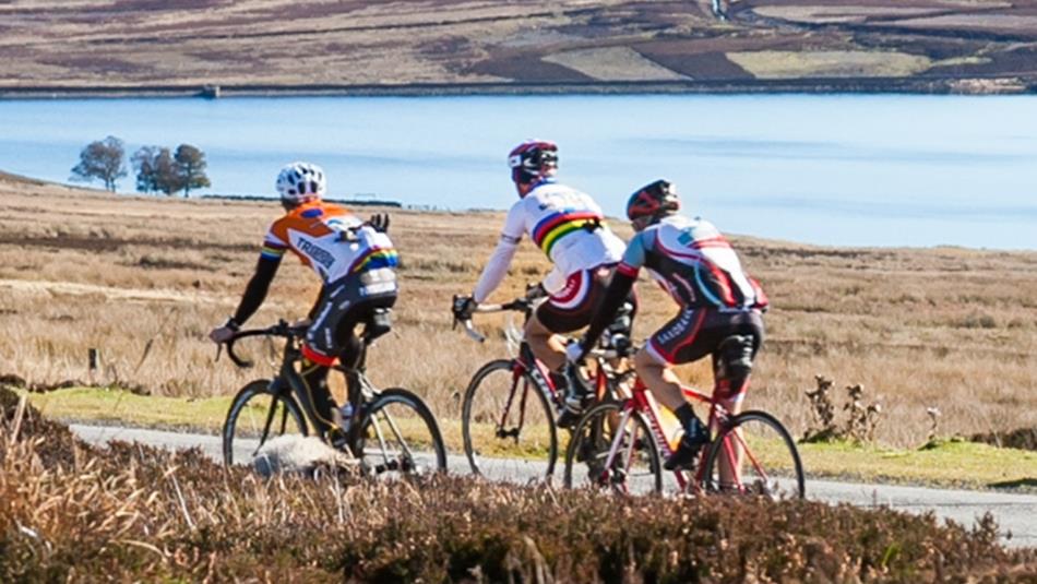 Cyclists riding on country roads through Consett.