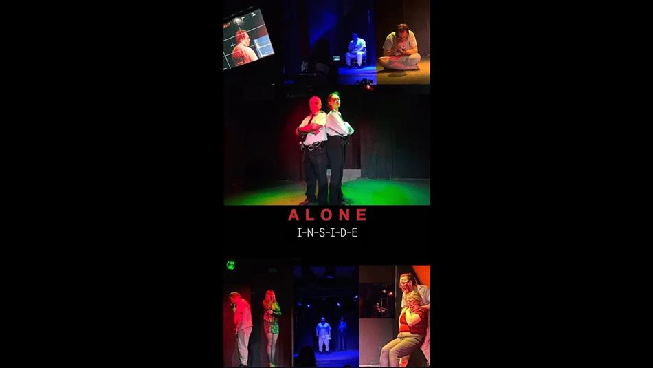 Collage of images showing actors dressed as prison officers and prisoners