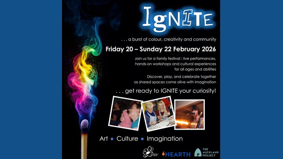 Ignite festival poster shows a match with a multicoloured flame.