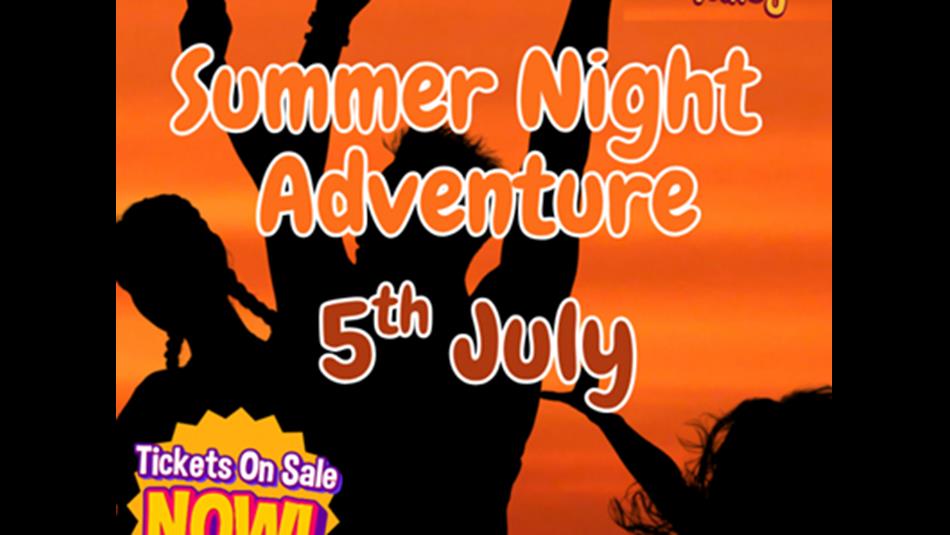 Summer Night Adventure 5th July 2025. Silhouette of people with their hands in the air at sunset.