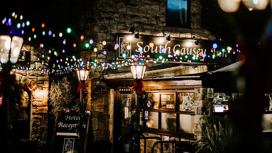 Fairy lights outside of South Causey Inn.