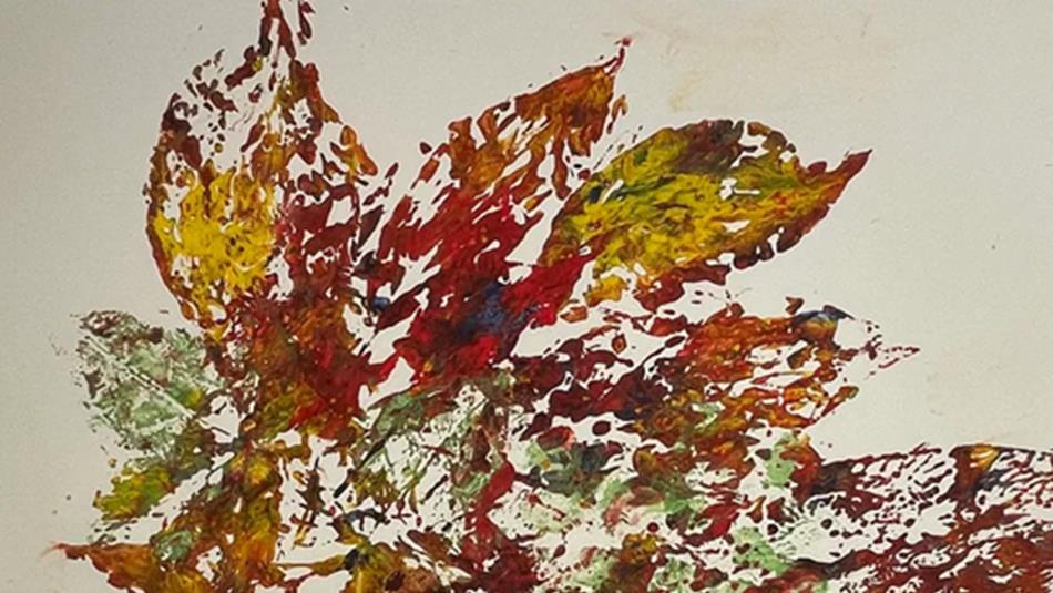 Colourful print of autumn leaf shapes
