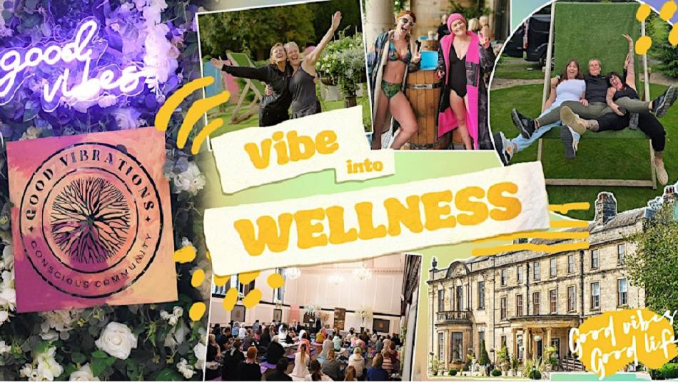 Vibe into Wellness, selection of photos of people coming together and having a good time.