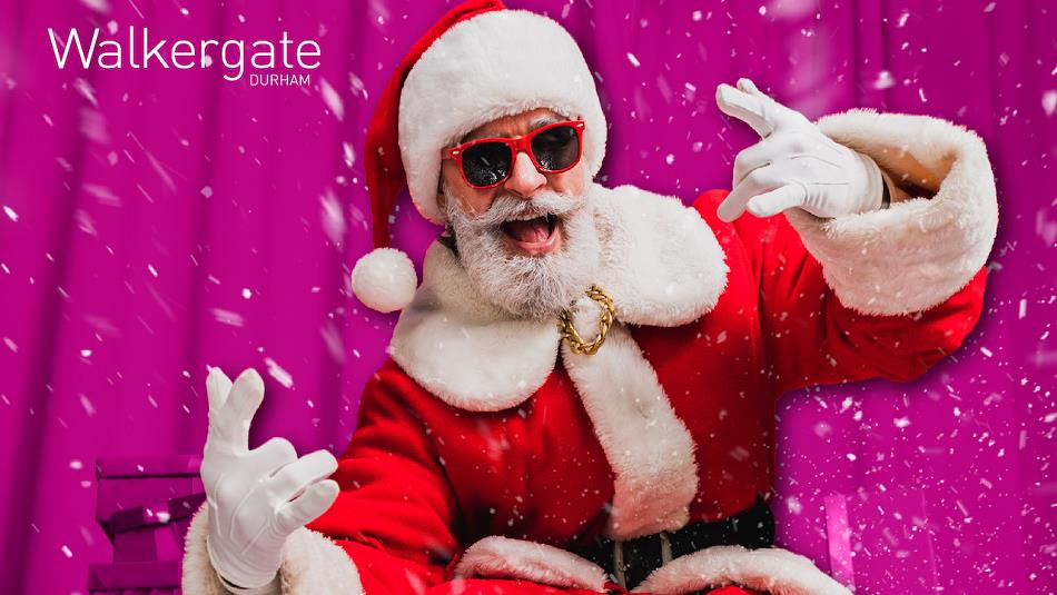 Santa Claus wearing sunglasses.