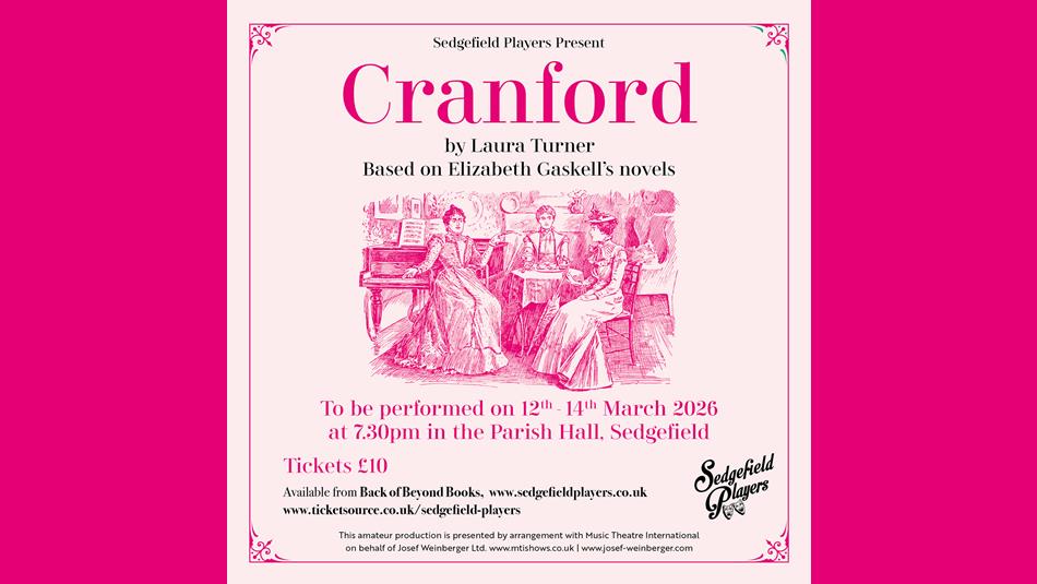 Cranford by Laura Turner based on Elizabeth Gaskell's novels. Illustration of three Victorian women next to a piano.