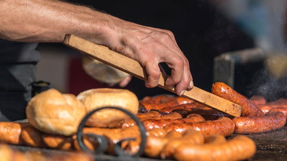 Sausages on the BBQ at Lumley Castle Tipi