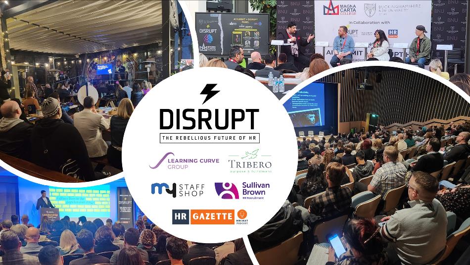 A collage of images showing audiences listening to 'Disrupt North East' speakers.