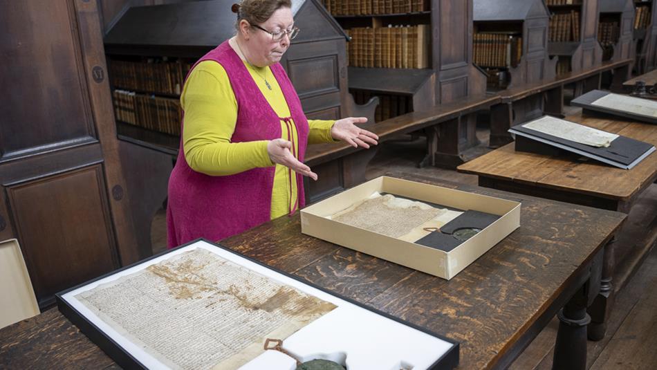 Marie-Thérèse, Exhibitions & Collections Officer, presenting talks about the Magna Carta