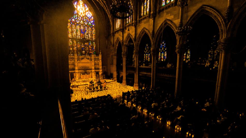 Musicians surrounded by candles at Ushaw