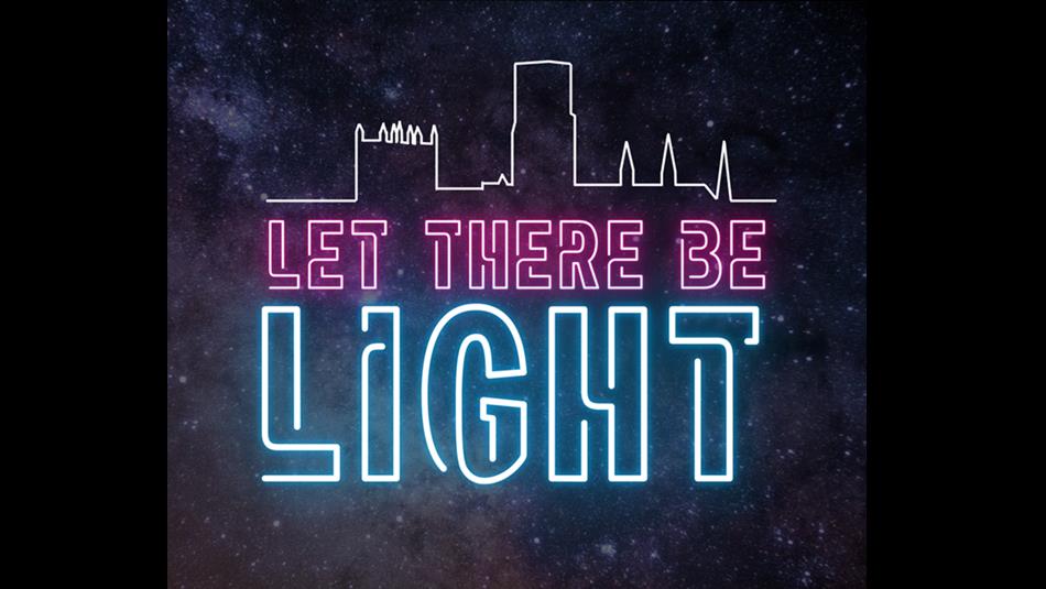 'Let There Be Light' - illustration of a starry sky with an illuminated sketch of Durham Cathedral