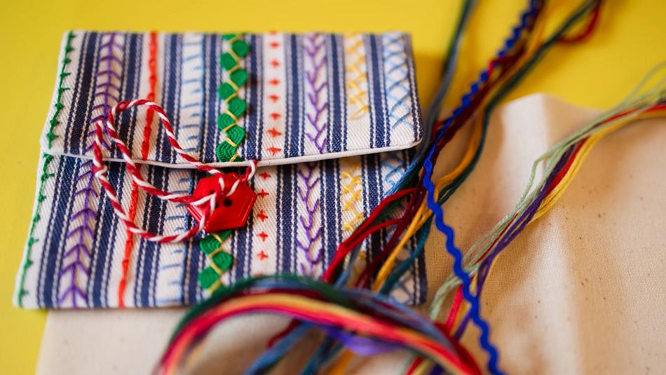 Colourful needlework bag.