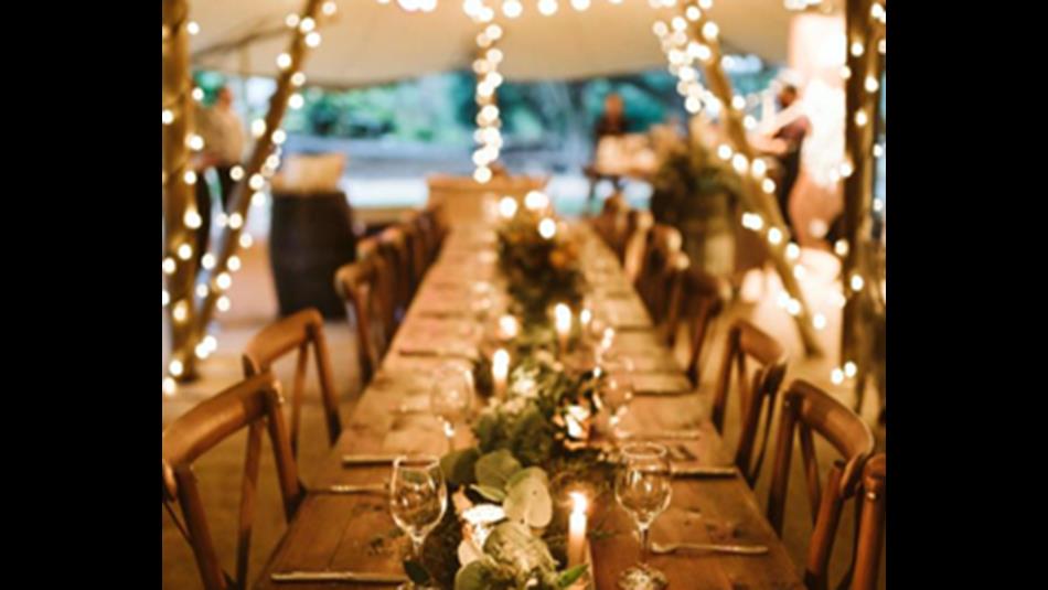 Lumley Castle Tipi Wedding - softly lit with fairy lights