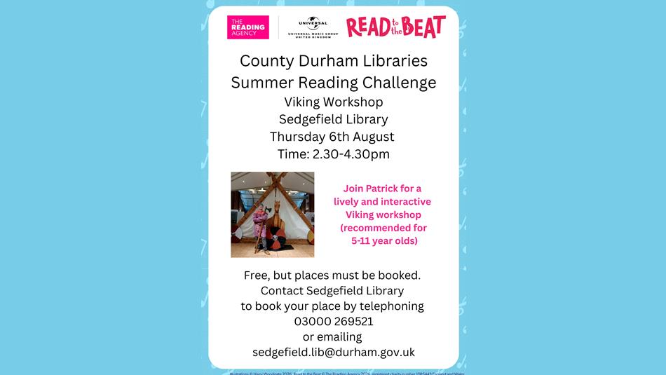 County Durham Libraries Summer Reading Challenge, 'Viking Workshop' at Sedgefield Library, 6th August.