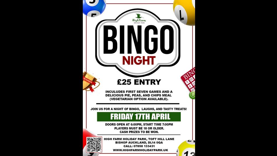Bingo Night £25 Entry - poster shows bingo balls.