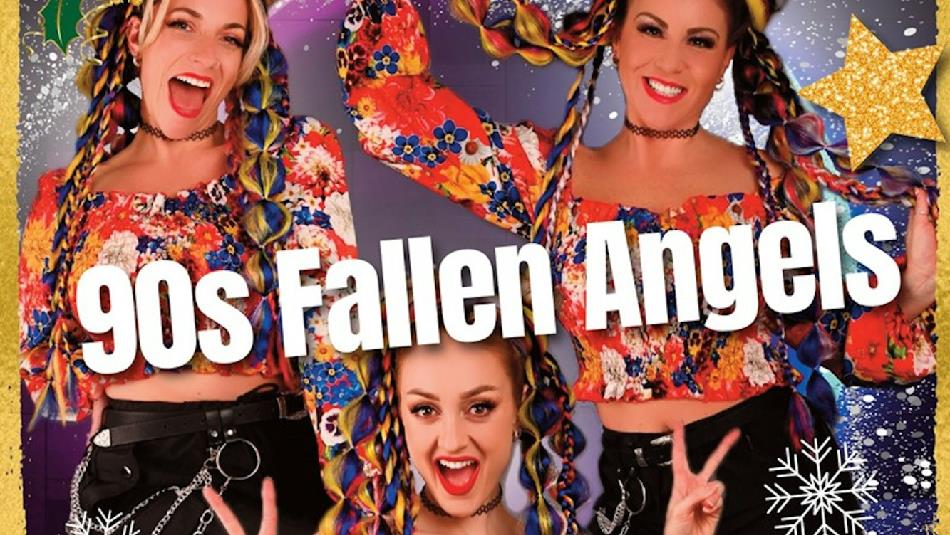 3 performers with colourful braids and clothing. 90s Fallen Angels.