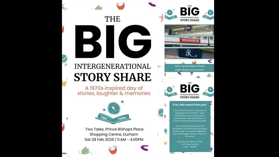 The Big Intergenerational Story Share. A 1970's inspired day of stories, laughter and memories. 28th February, 11am - 4pm.