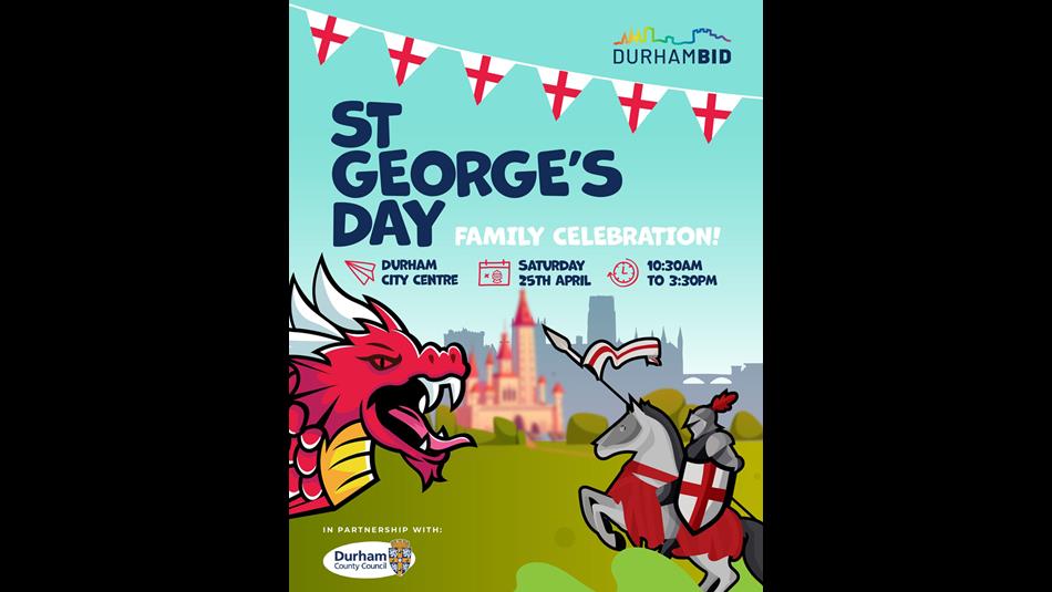 St. George's Day - illustration of St George on his horse, fighting a dragon.