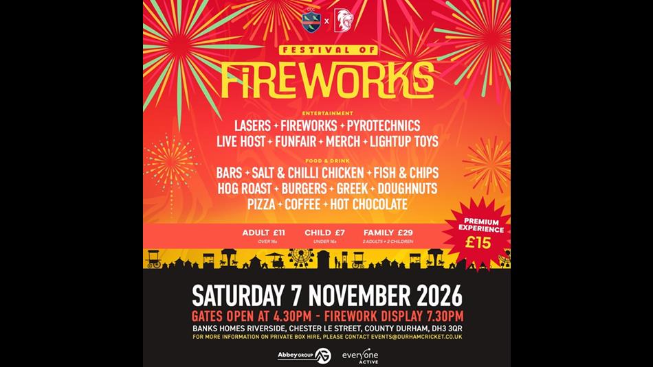Festival of Fireworks - silhouette of a fairground against an orange sky filled with fireworks. 7th November 2026.