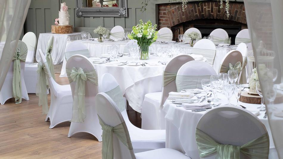 Tables set for a wedding at The Morritt Hotel Garage and Spa