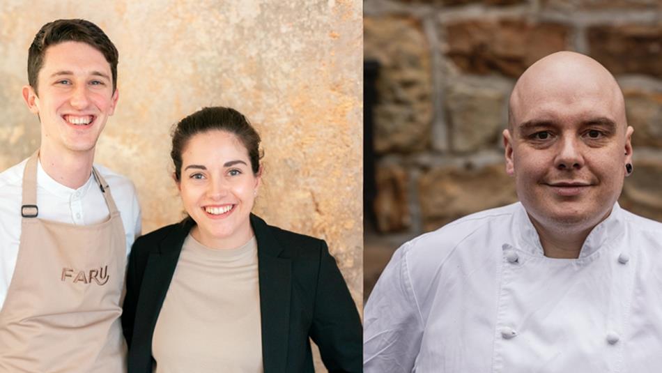 Jake and Laura Siddle smiling (Left) and Dan Merriman, Masterchef (right)