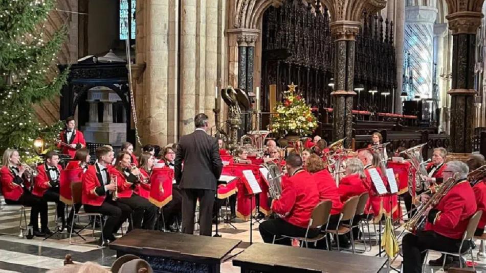 Durham Miners Brass Band performing Christmas Carols.