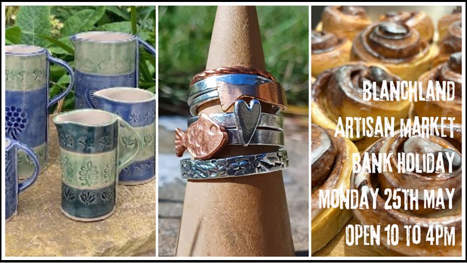 Ceramics tableware, copper and silver handmade rings and baked goods, Blanchland Monday May 25th open 10 am to 4pm