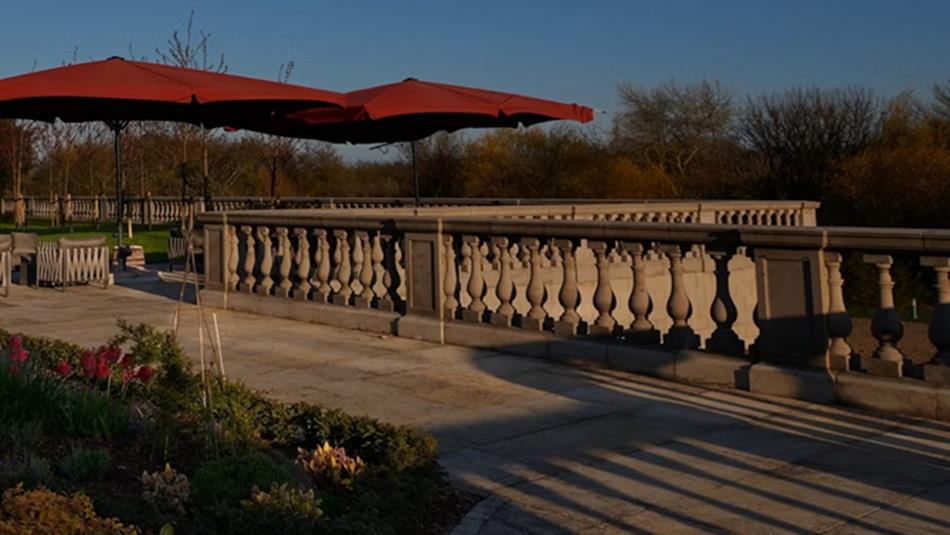 Sunny outdoor terrace at Seaham Hall Hotel