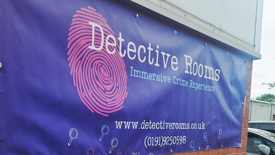 Banner advertising the new 'Detective Rooms, Immersive Crime Experience' in Durham.