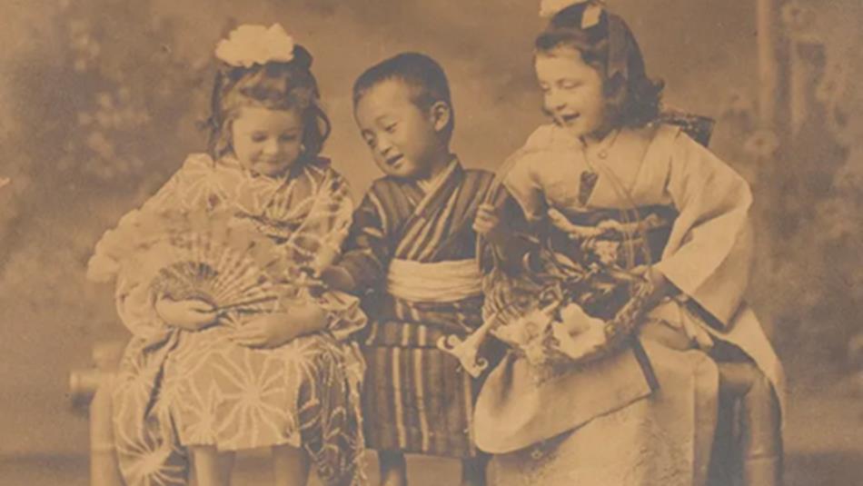 Antiquated photo of two British girls (the Squire sisters) with a Japanese friend - they went to live in Japan in the early 1900s.
