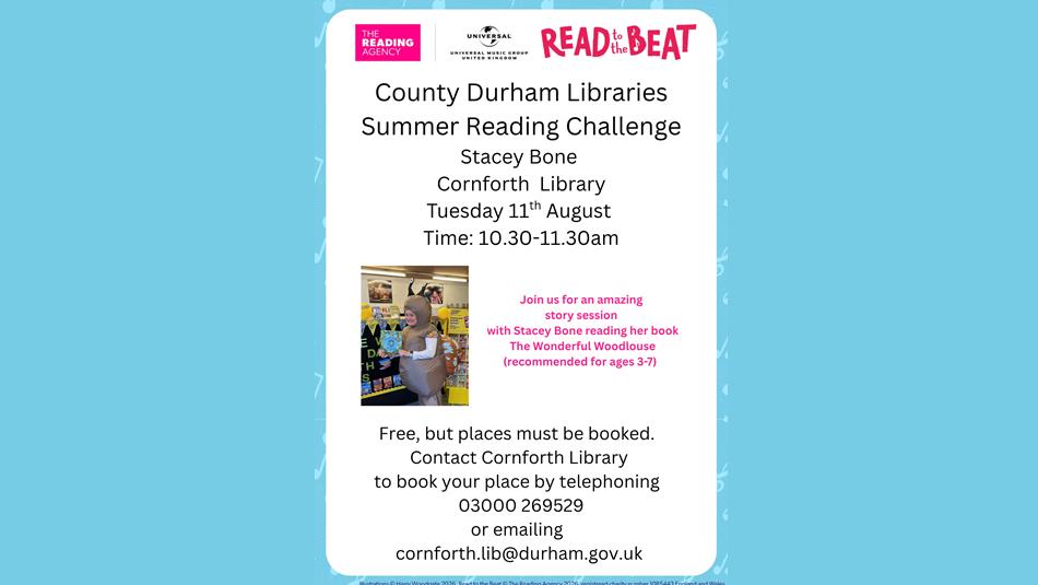 County Durham Libraries Summer Reading Challenge - Stacey Bone - Cornforth Library. 10:30-11:30am.