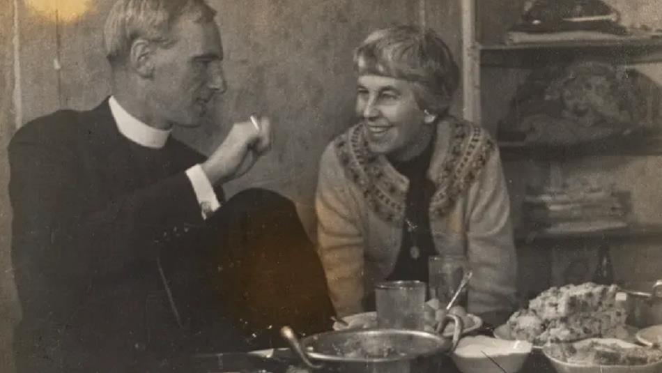 Richard and Joan Rutt sharing a meal at Hyeonyang Orphanage, South Korea, 5 November 1969