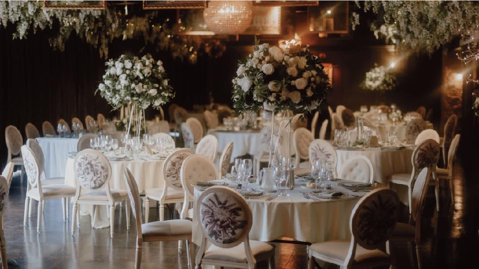 Bowburn Hall Hotel staged for a wedding with beautiful floral centrepieces