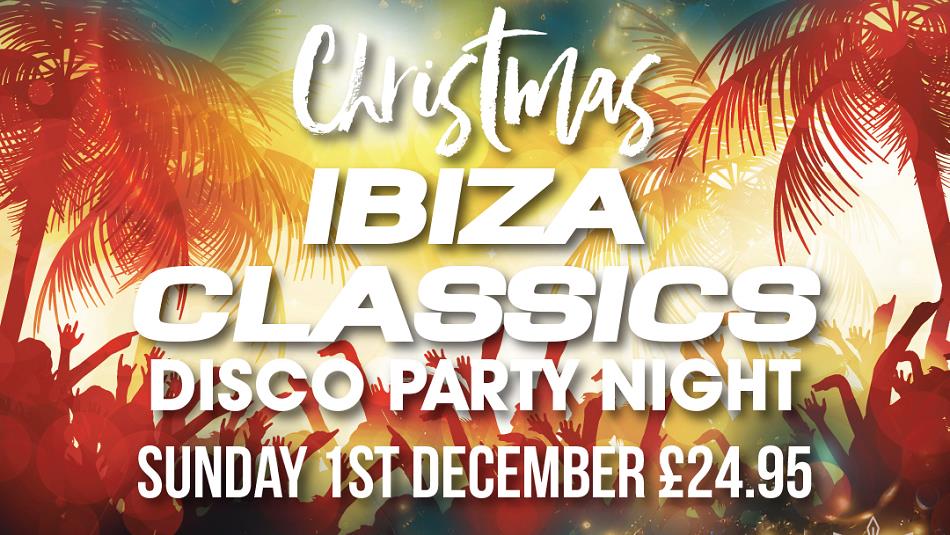 Christmas Ibiza Classics, graphic image of crowd with their hands in the air partying in Ibiza