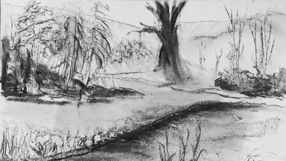 Charcoal landscape sketch ©TheBowesMuseum