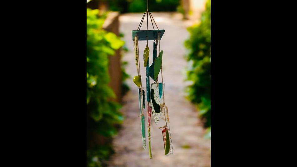 Colourful fused glass wind chime.