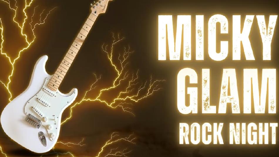 Electric Guitar and text which reads, 'Micky Glam Rock Night'.
