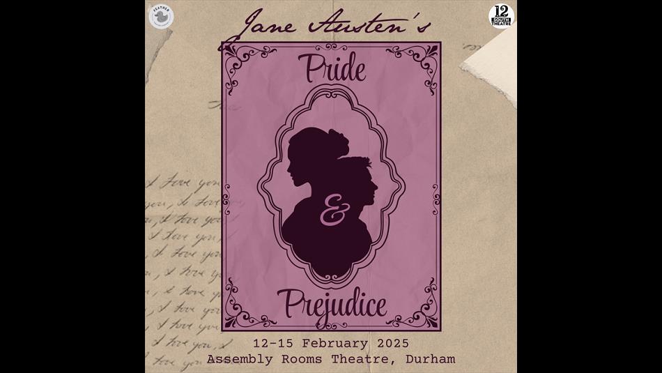 Text reads, 'Jane Austen, Pride and Prejudice' Silhouette of Elizabeth Bennet and Mr Darcy