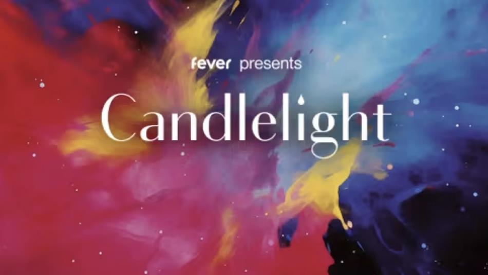 Abstract colourful background with 'Fever presents Candlelight' in the foreground.