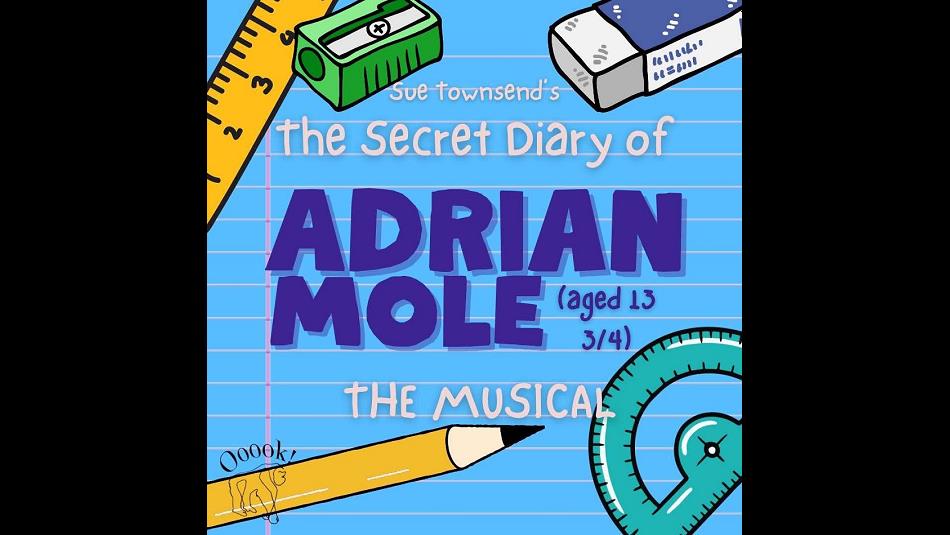 'The Secret Diary of Adrian Mole' - illustrations of a pencil, ruler, rubber and protractor