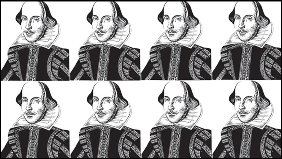 8 black and white illustrations of Shakespeare.