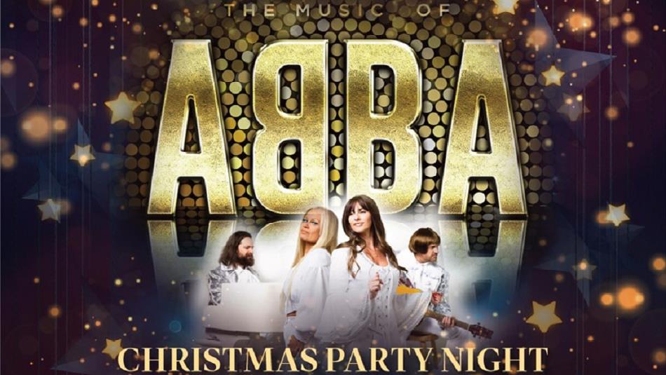 Text reads, 'Abba Christmas Party Night' and shows members of tribute act, 'Voulez 2'.