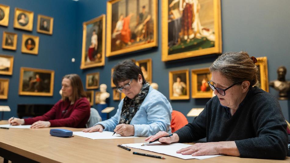 ©TheBowesMuseum. Artists joining Jane Young for experimental painting session using botanical inks