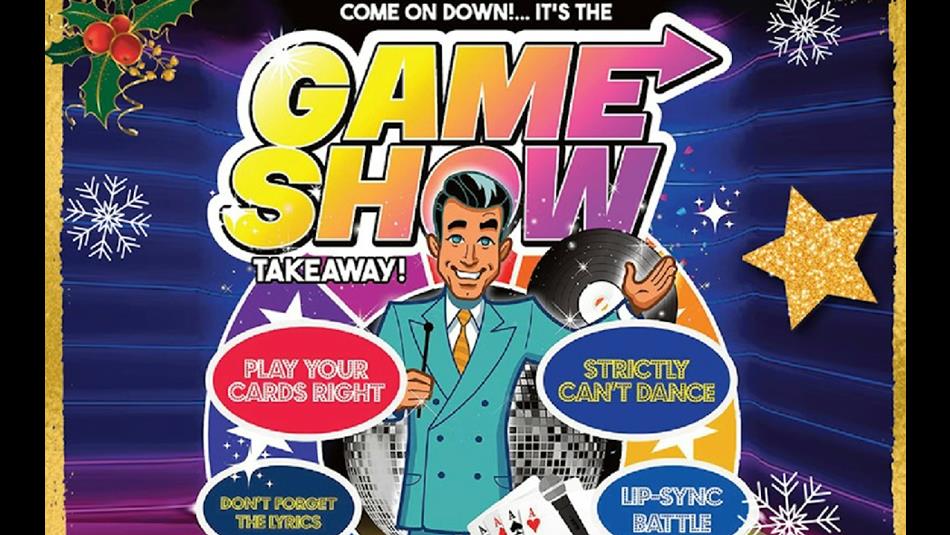 Illustration of a gameshow host and captions such as, 'Strictly Can't Dance', 'Play Your Cards Right', 'Don't Forget The Lyrics' and 'Lip Sync Battle'