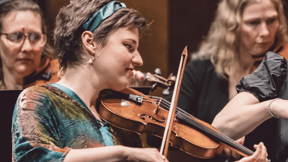 Close up shot of violinist in the Royal Northern Sinfonia
