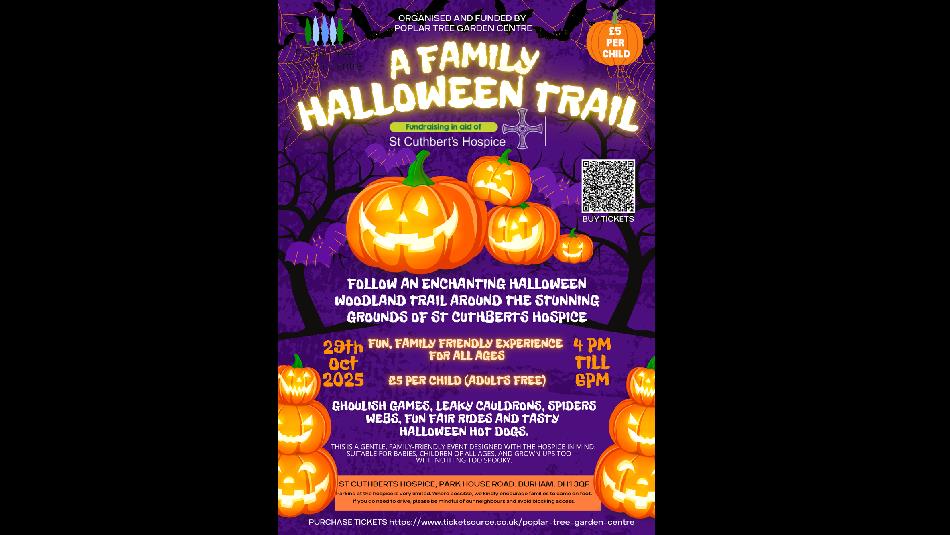 A Family Halloween Trail at St. Cuthbert's Hospice. Poster shows Pumpkins.