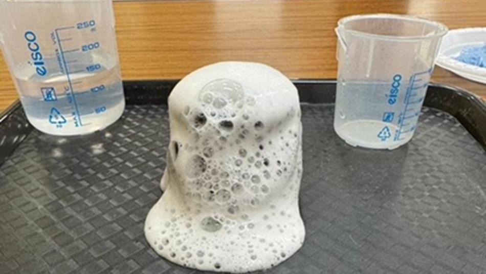 Beakers and a frothing container - science experiments.