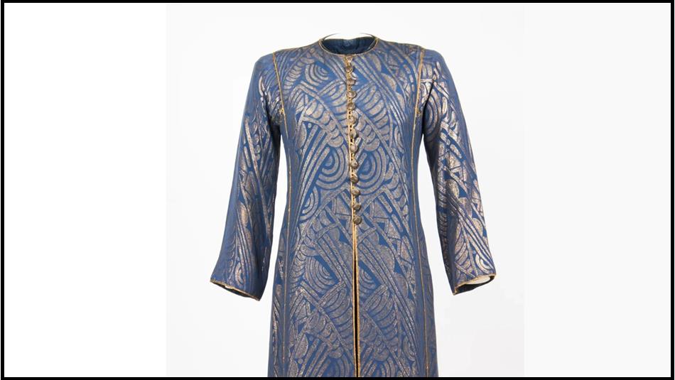 A historical French outfit on display at The Bowes Museum