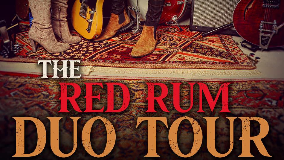 Cowboy Boots with guitars, text reads, 'Red Rum Duo Tour'