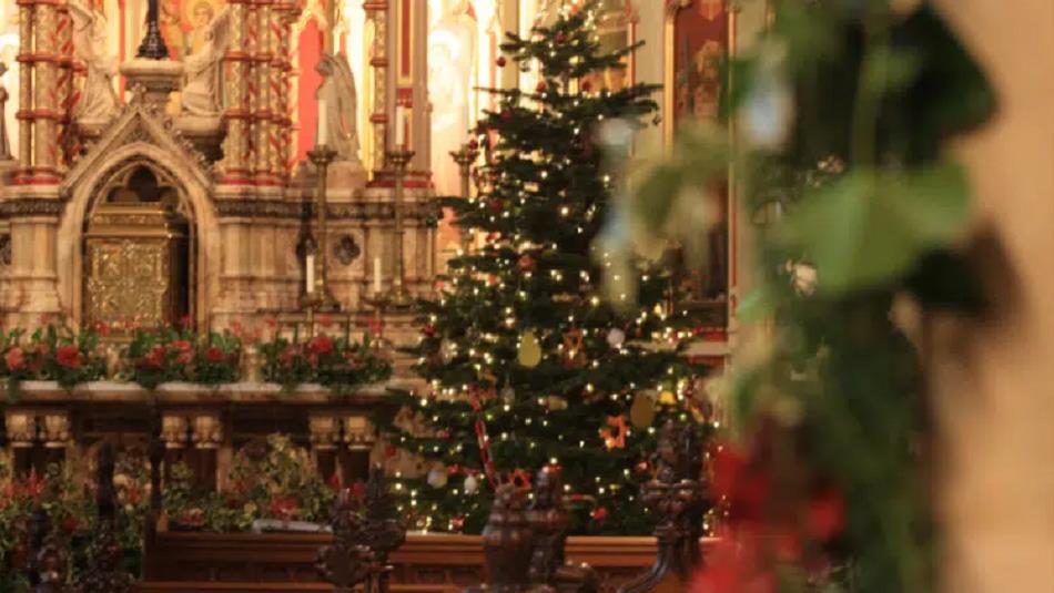 Christmas Tree amd festive decorations for the setting of the Christmas Carol concert