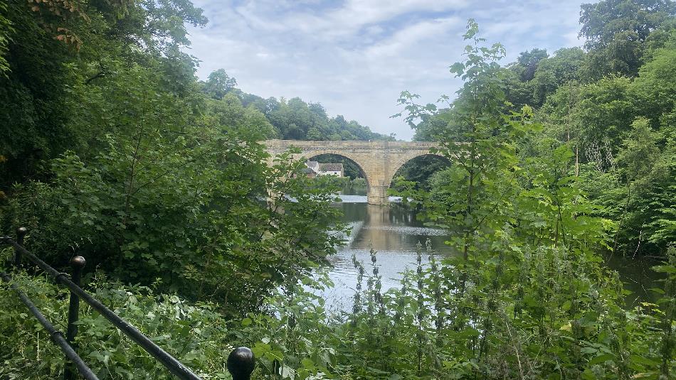 View of the riverbanks towards Prebends Bridge.
